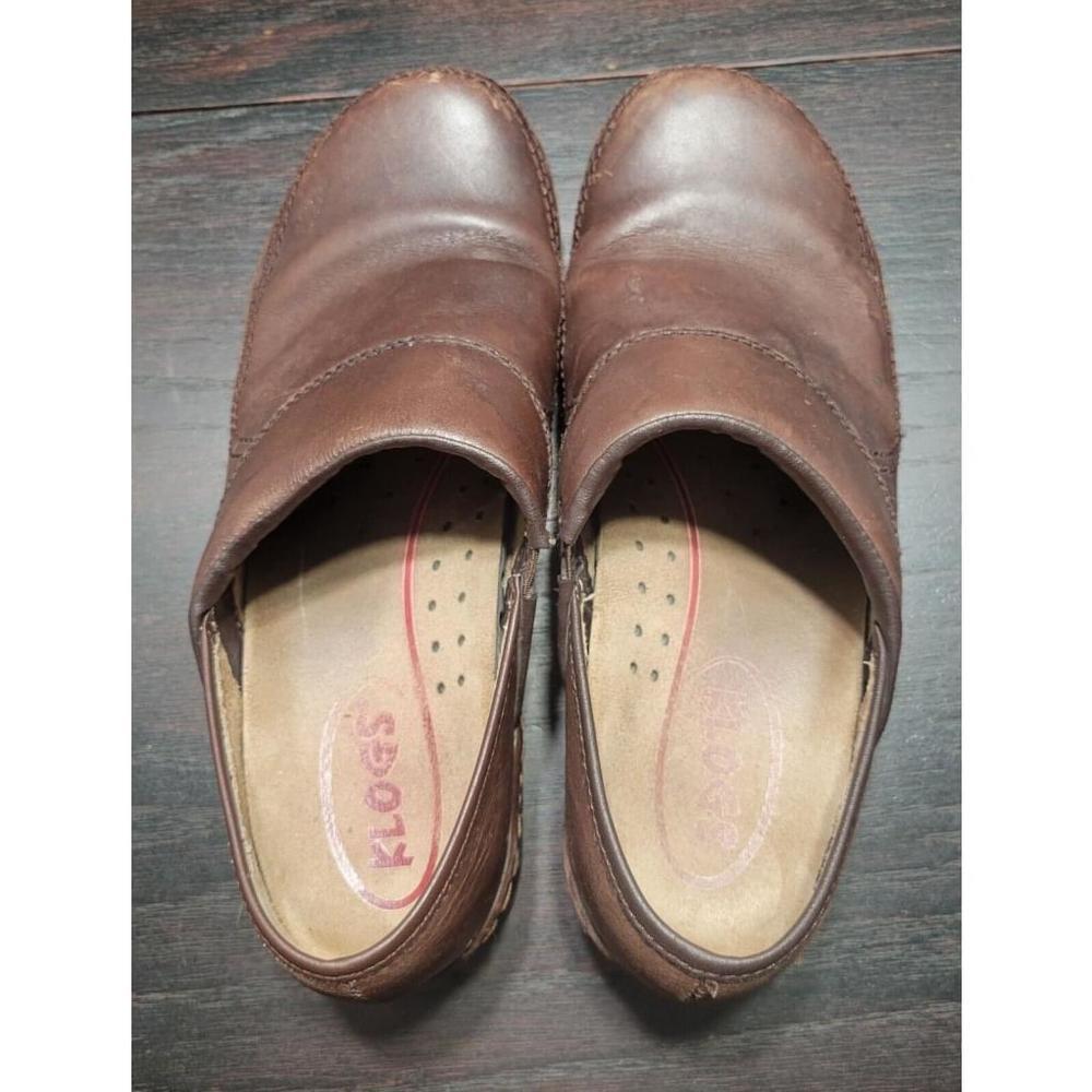 KLOGS USA Shoes Womens 8.5 Slip Resistant Slip-on Clogs Brown Leather Wedge